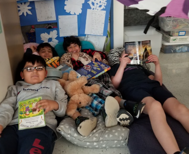 Reading with my friends is a special treat.